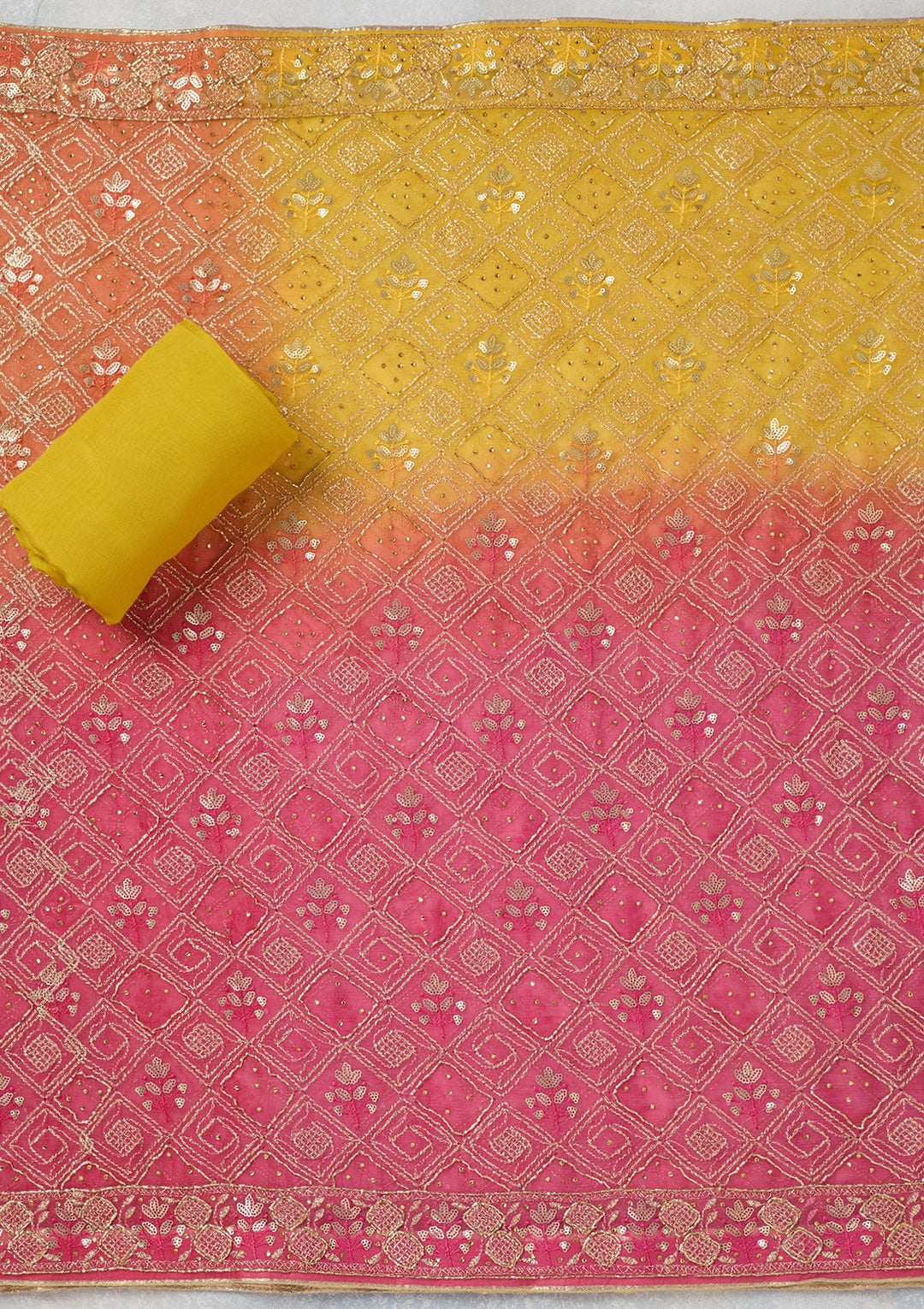 Mustard Zariwork Georgette Unstitched Salwar Suit-koskii