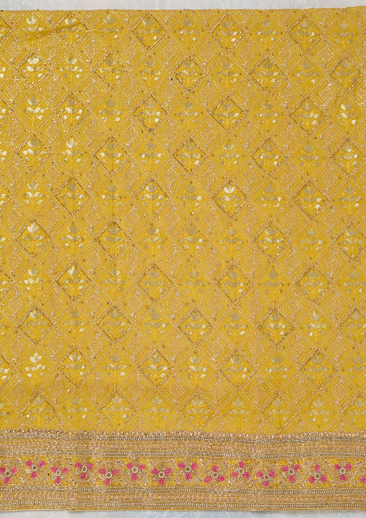 Mustard Zariwork Georgette Unstitched Salwar Suit-koskii