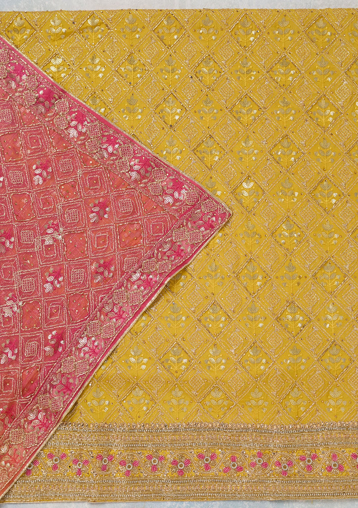 Mustard Zariwork Georgette Unstitched Salwar Suit-koskii