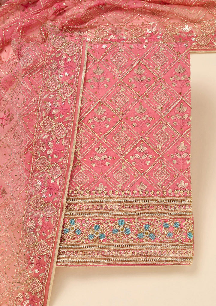 Onion Pink Zardozi (Gold) Georgette Unstitched Salwar Suit