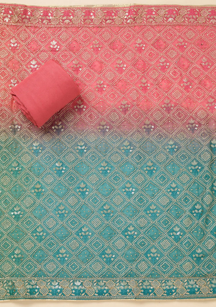 Onion Pink Zardozi (Gold) Georgette Unstitched Salwar Suit