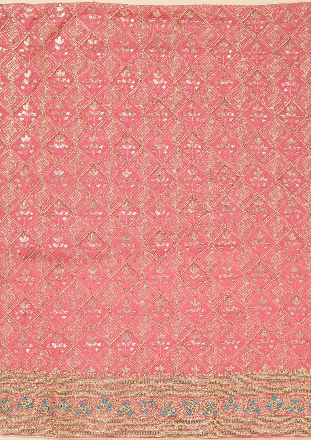 Onion Pink Zardozi (Gold) Georgette Unstitched Salwar Suit