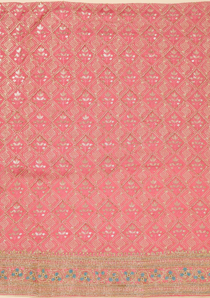 Onion Pink Zardozi (Gold) Georgette Unstitched Salwar Suit