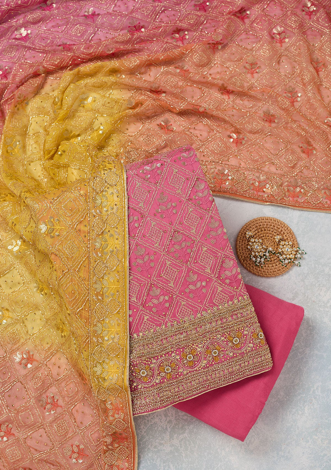 Pink Zariwork Georgette Unstitched Salwar Suit-koskii
