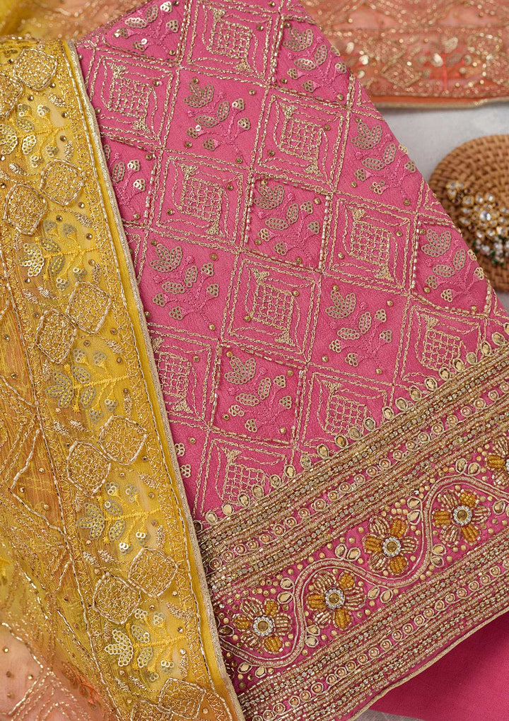 Pink Zariwork Georgette Unstitched Salwar Suit-koskii