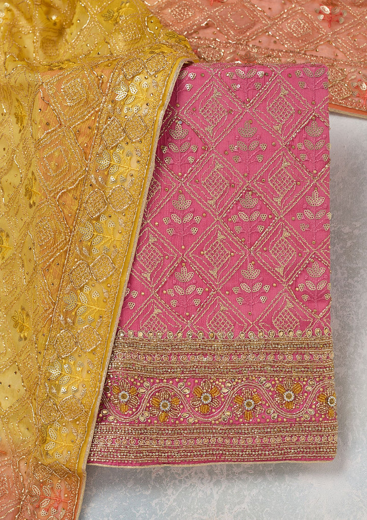 Pink Zariwork Georgette Unstitched Salwar Suit-koskii