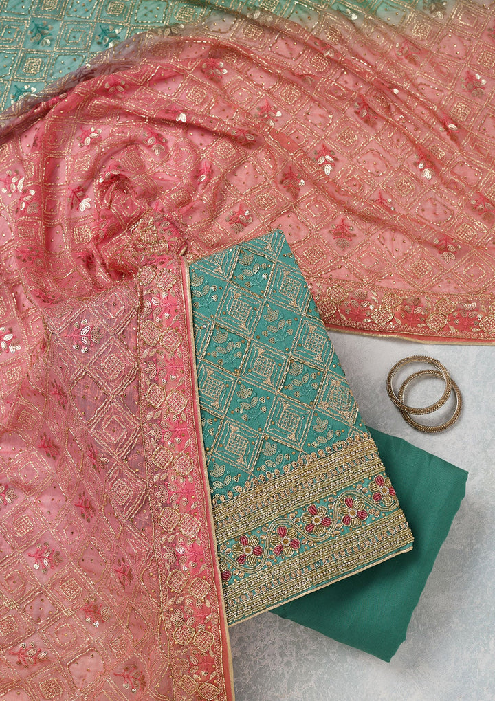 Sea Green Zariwork Georgette Unstitched Salwar Suit-koskii