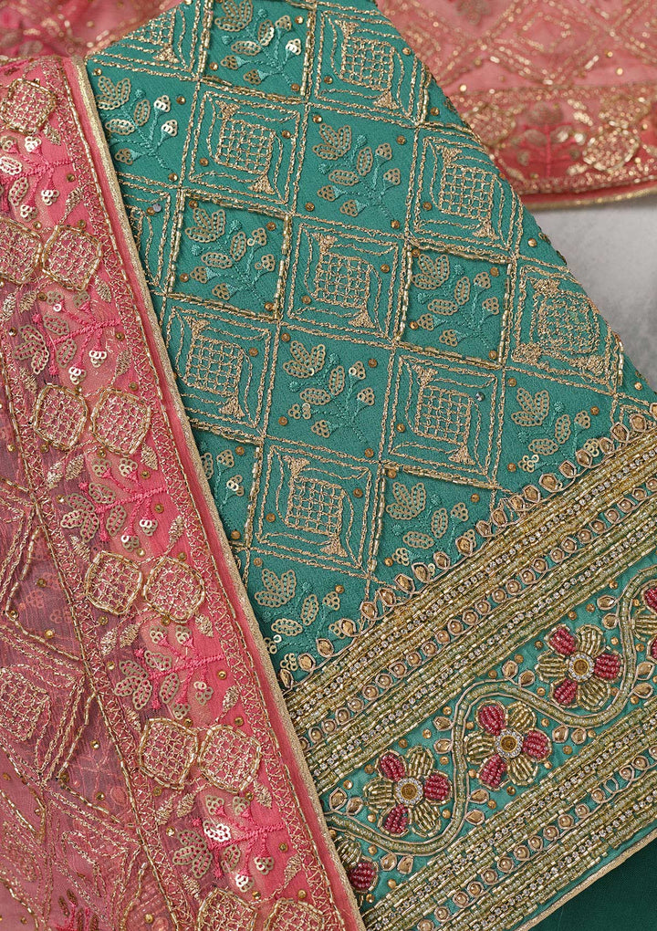 Sea Green Zariwork Georgette Unstitched Salwar Suit-koskii