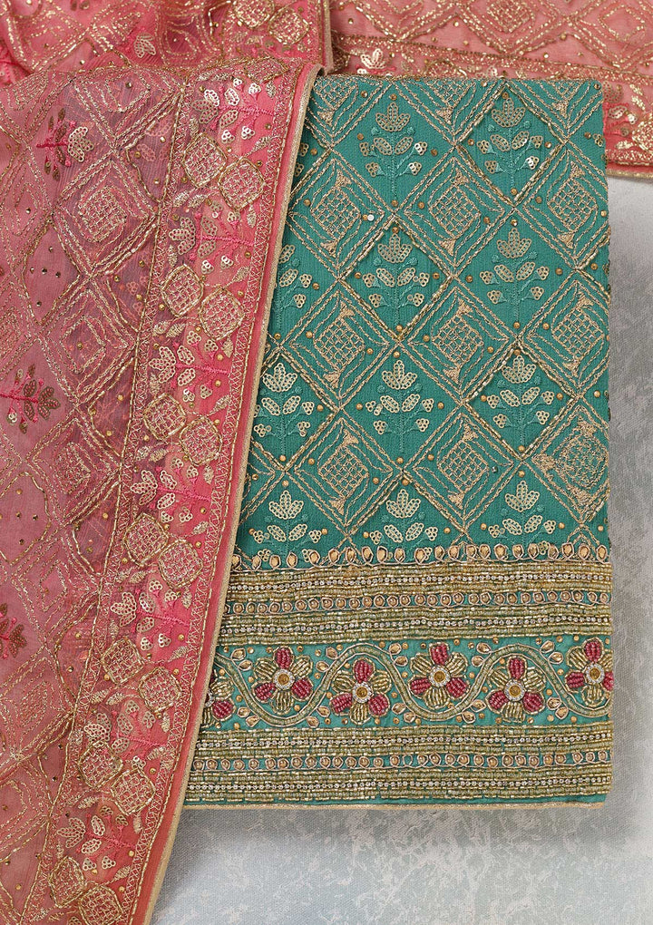 Sea Green Zariwork Georgette Unstitched Salwar Suit-koskii