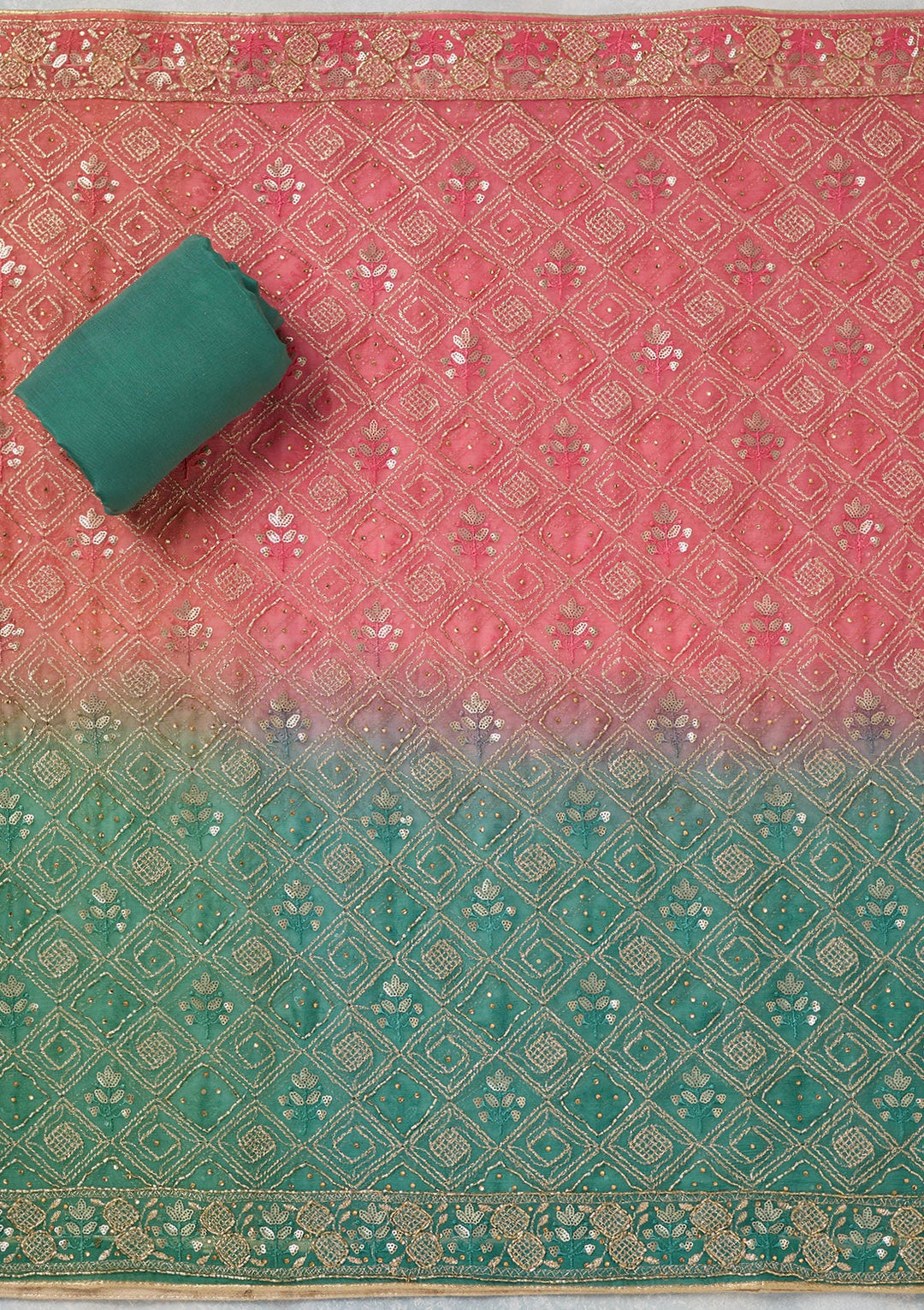 Sea Green Zariwork Georgette Unstitched Salwar Suit-koskii