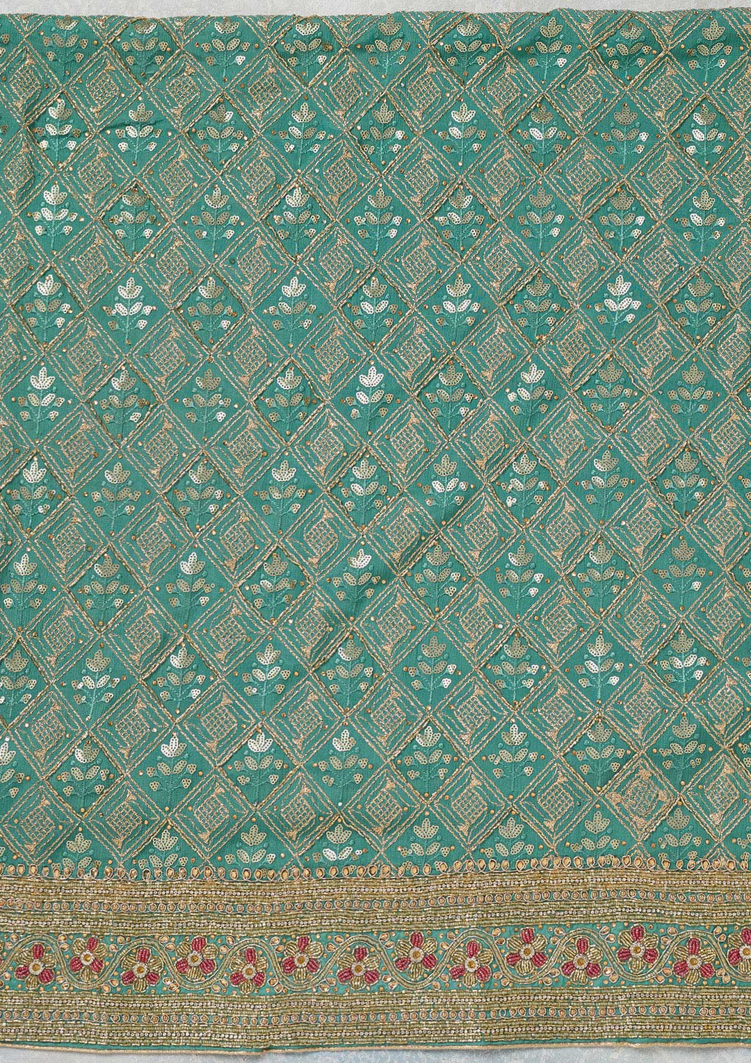 Sea Green Zariwork Georgette Unstitched Salwar Suit-koskii