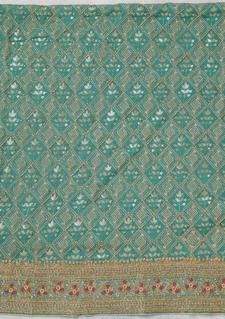 Sea Green Zariwork Georgette Unstitched Salwar Suit-koskii
