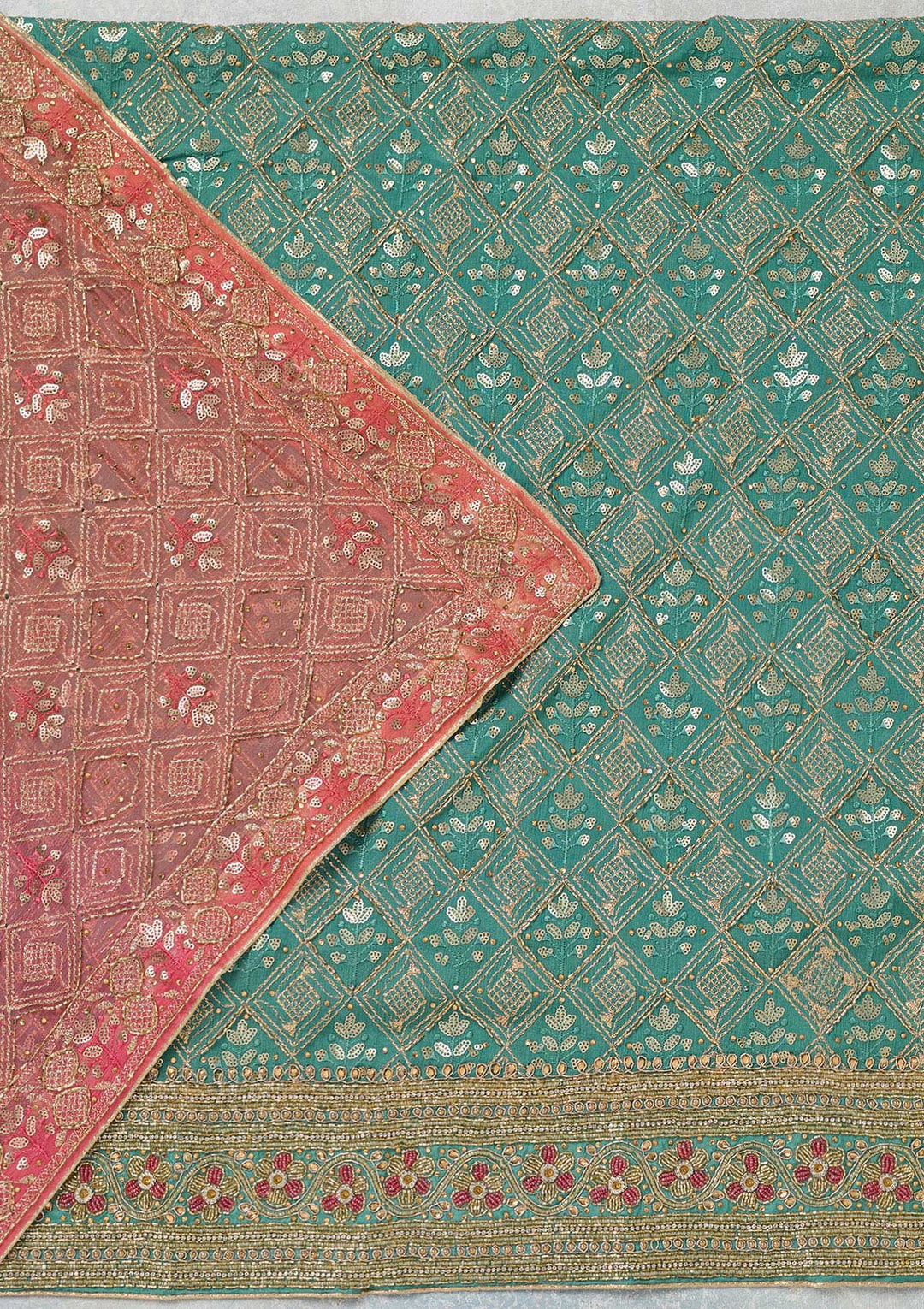 Sea Green Zariwork Georgette Unstitched Salwar Suit-koskii