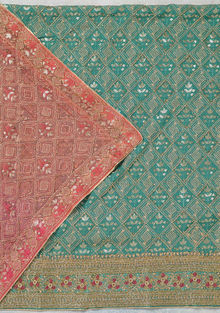 Sea Green Zariwork Georgette Unstitched Salwar Suit-koskii