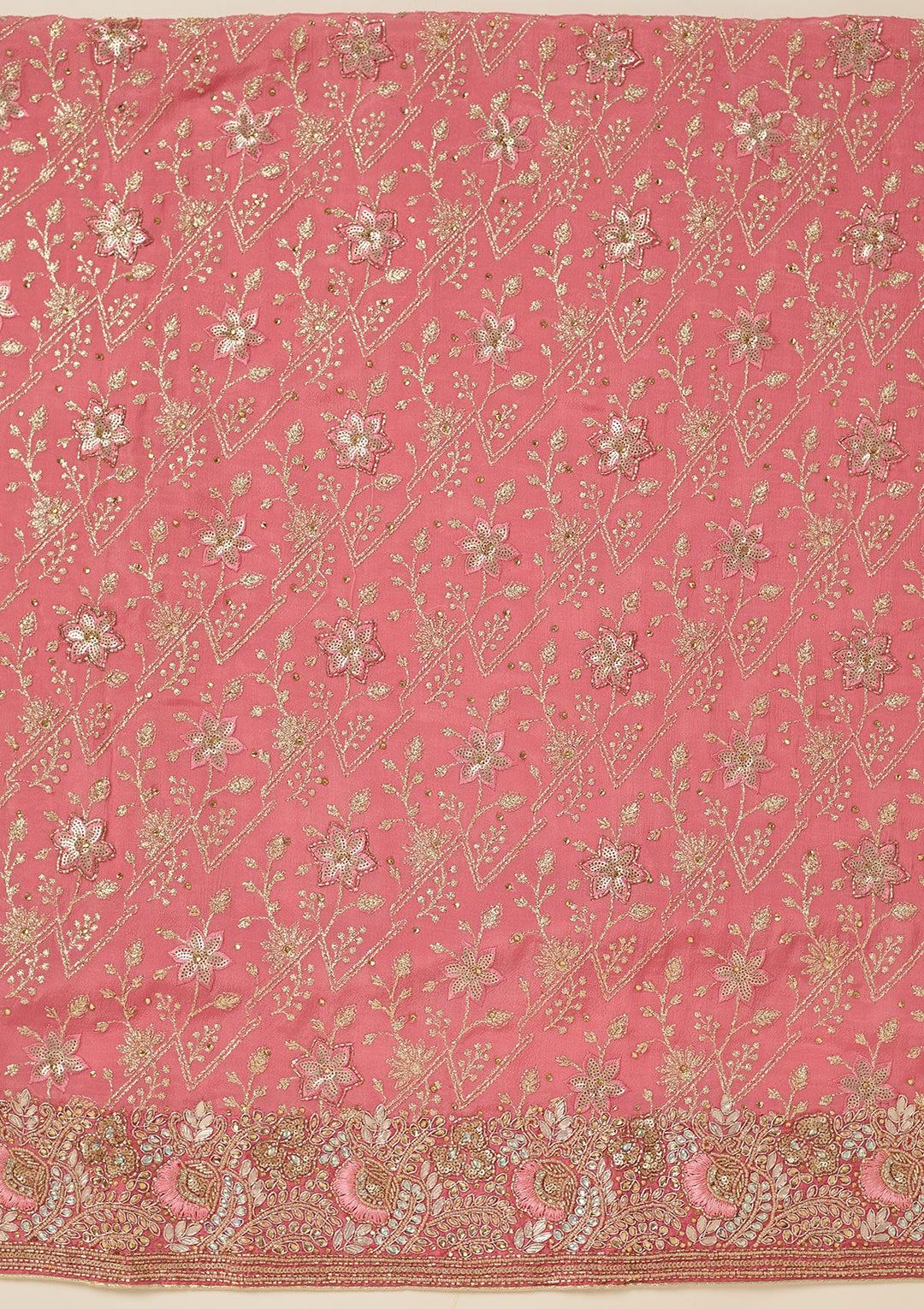 Peach Zariwork Georgette Unstitched Salwar Suit-koskii