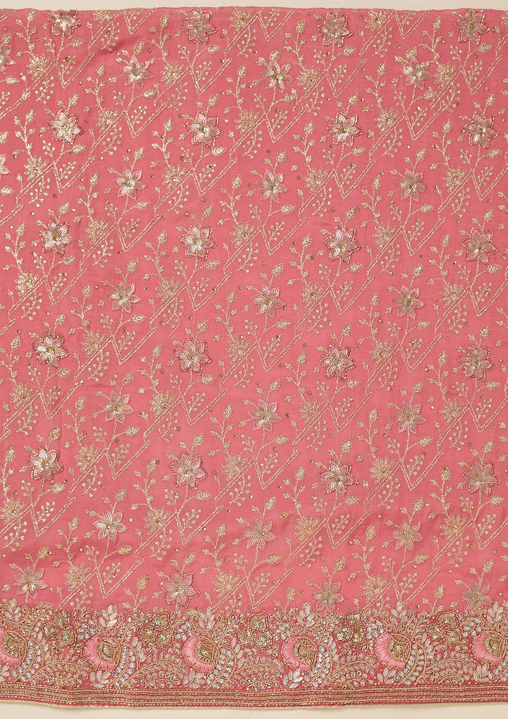 Peach Zariwork Georgette Unstitched Salwar Suit-koskii