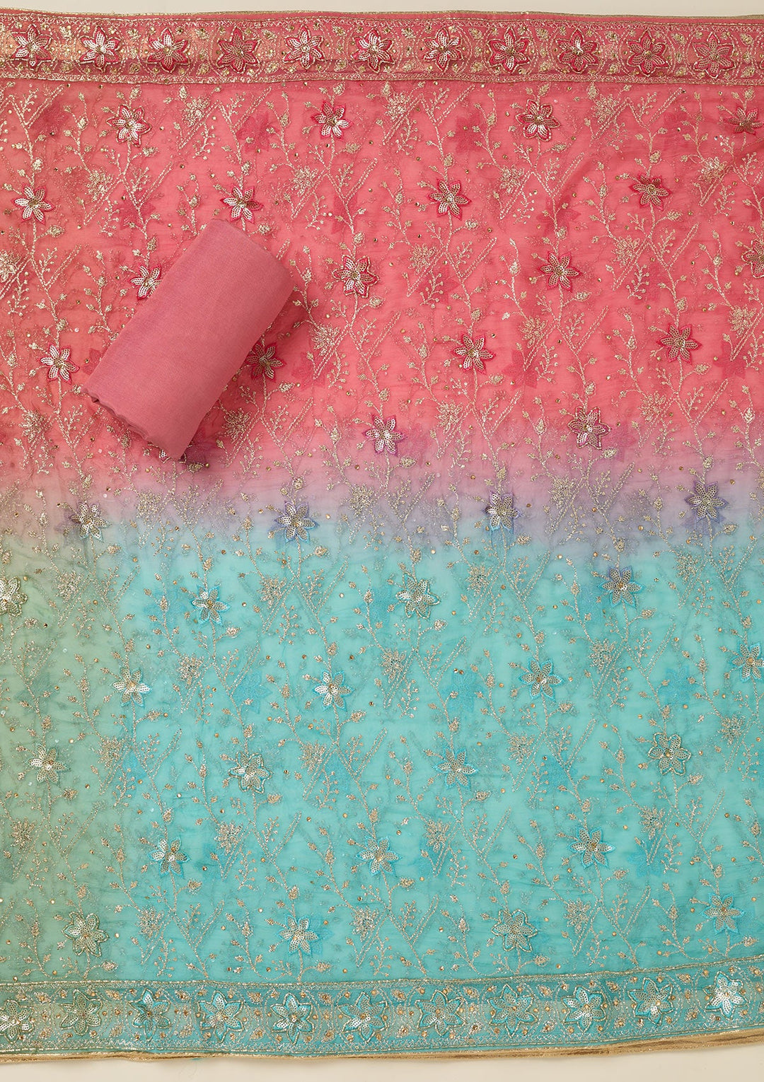 Peach Zariwork Georgette Unstitched Salwar Suit-koskii