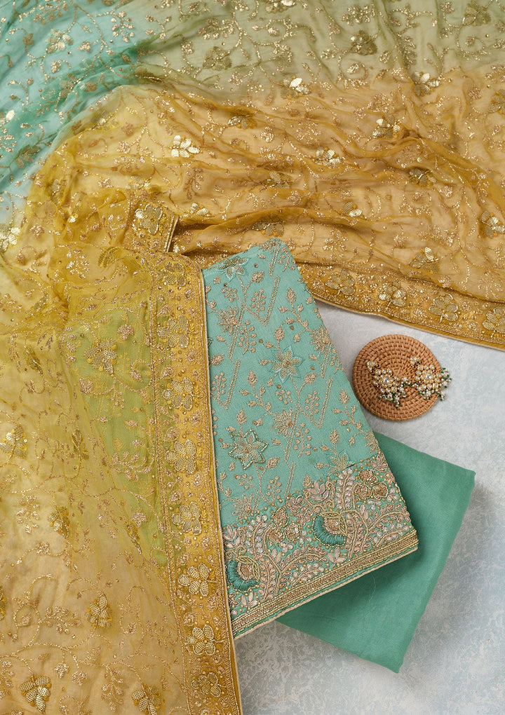 Sea Green Zariwork Georgette Unstitched Salwar Suit-koskii