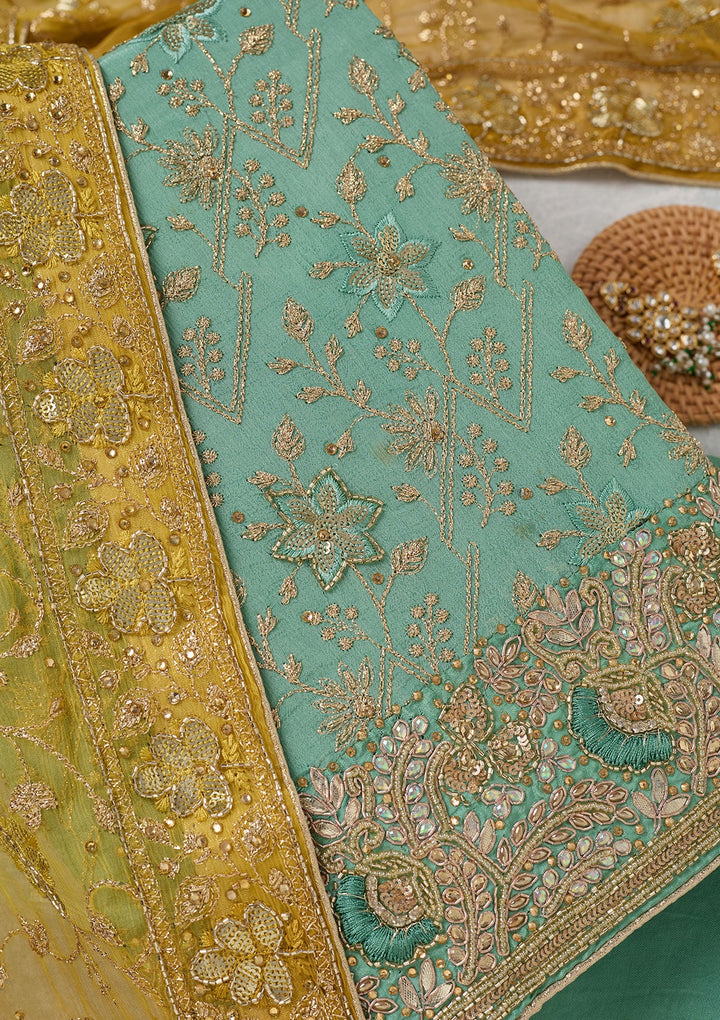 Sea Green Zariwork Georgette Unstitched Salwar Suit-koskii