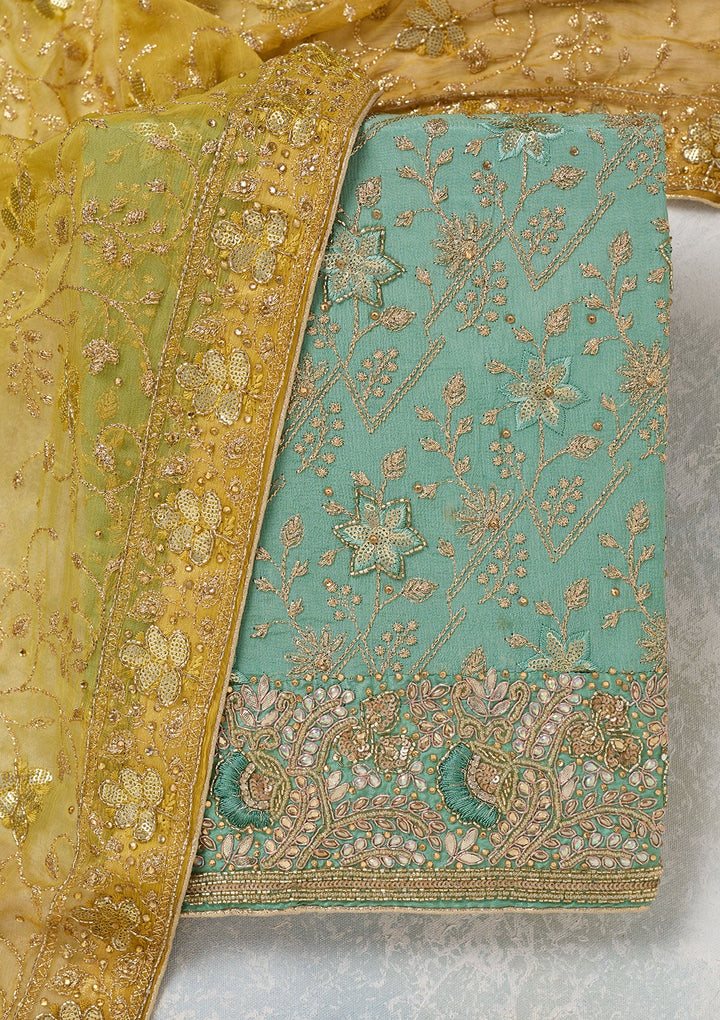 Sea Green Zariwork Georgette Unstitched Salwar Suit-koskii