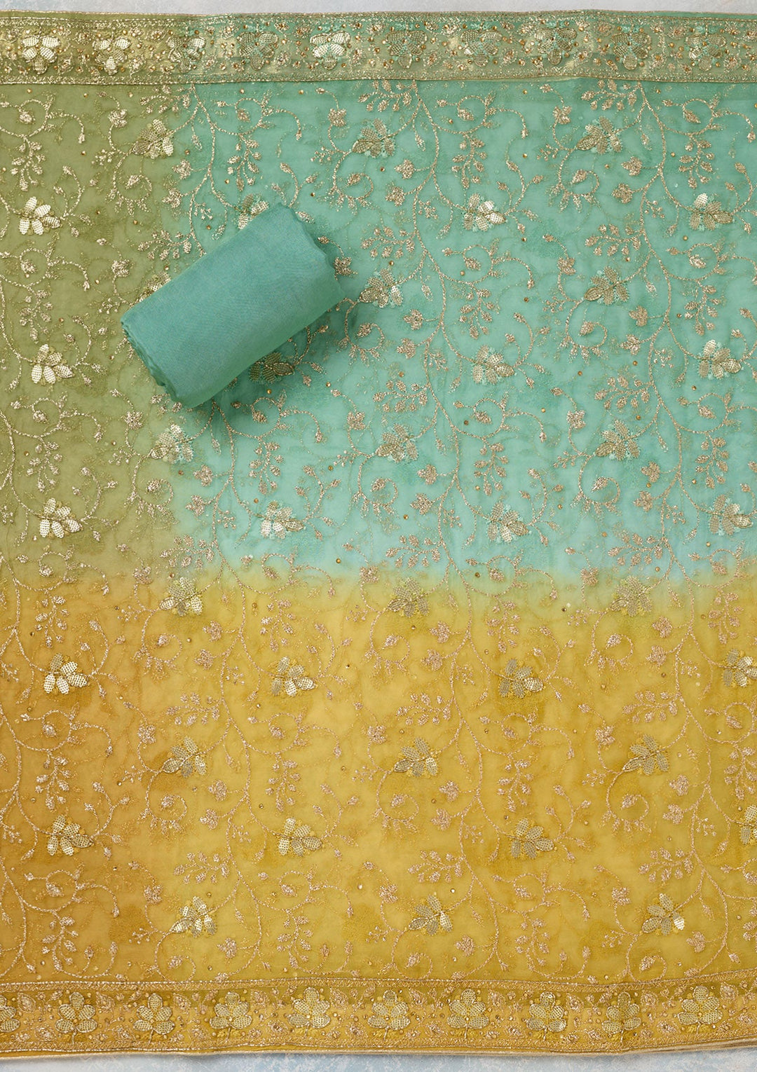 Sea Green Zariwork Georgette Unstitched Salwar Suit-koskii