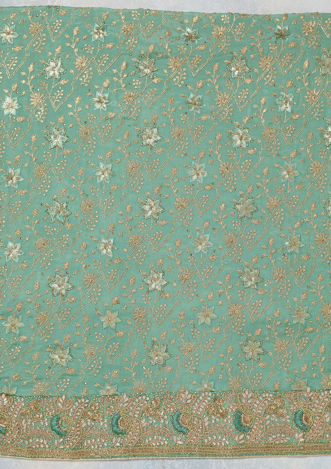 Sea Green Zariwork Georgette Unstitched Salwar Suit-koskii