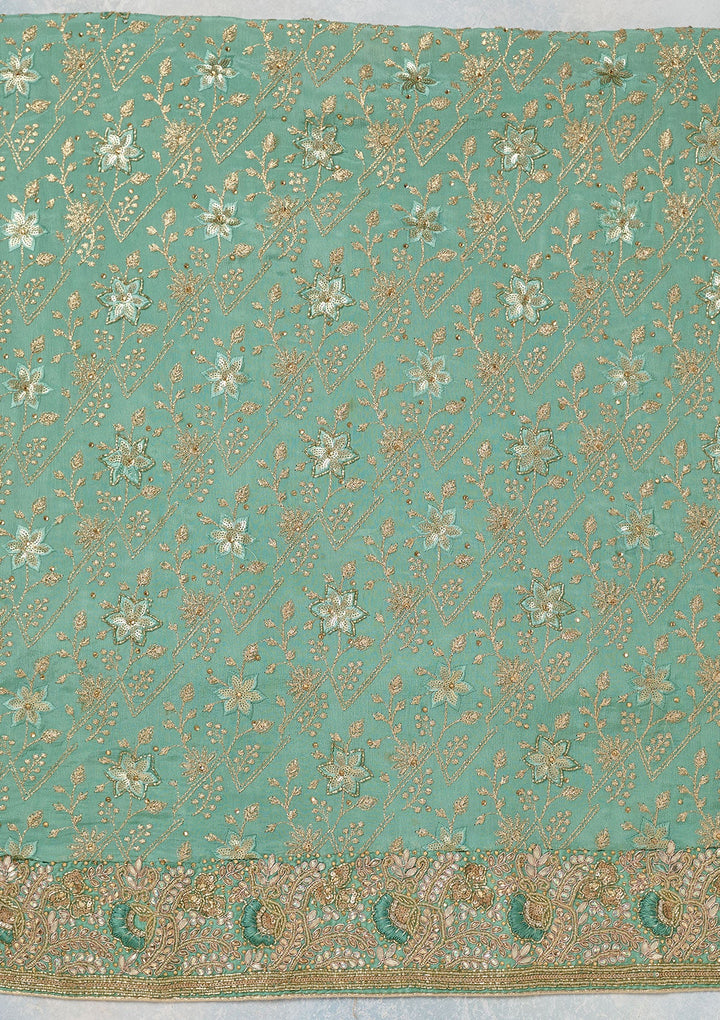 Sea Green Zariwork Georgette Unstitched Salwar Suit-koskii
