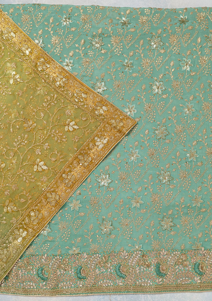 Sea Green Zariwork Georgette Unstitched Salwar Suit-koskii