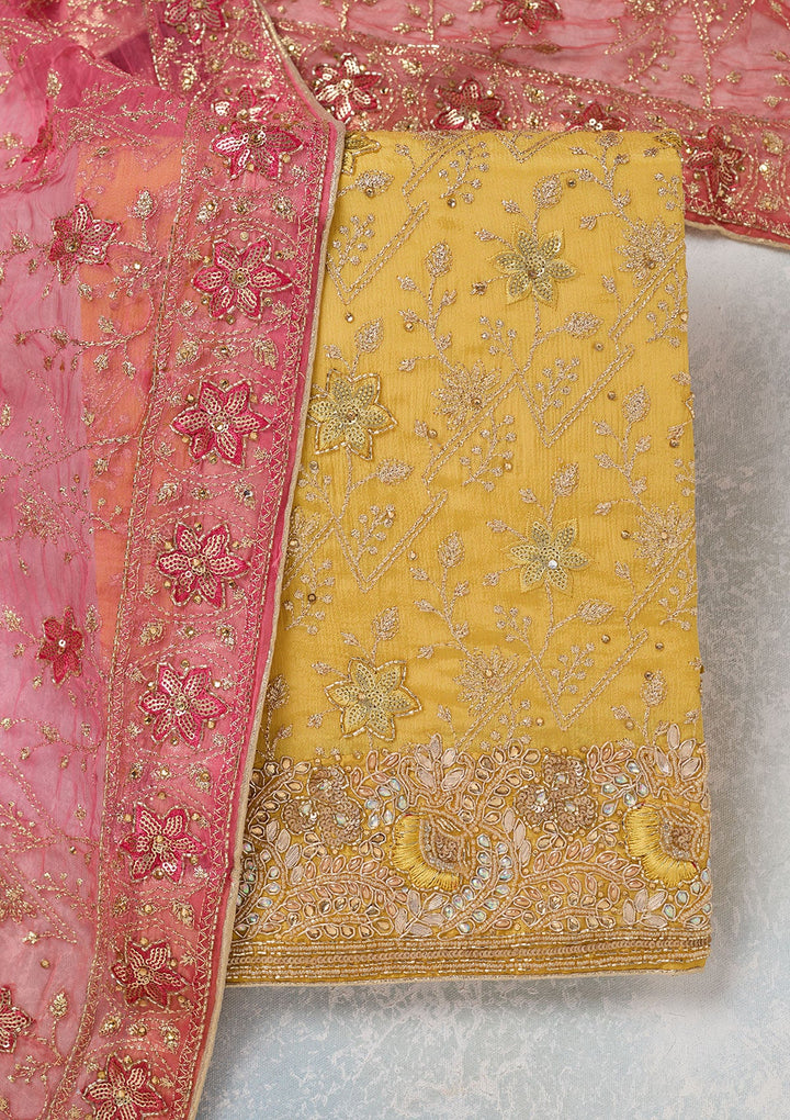Yellow Zariwork Georgette Unstitched Salwar Suit-koskii