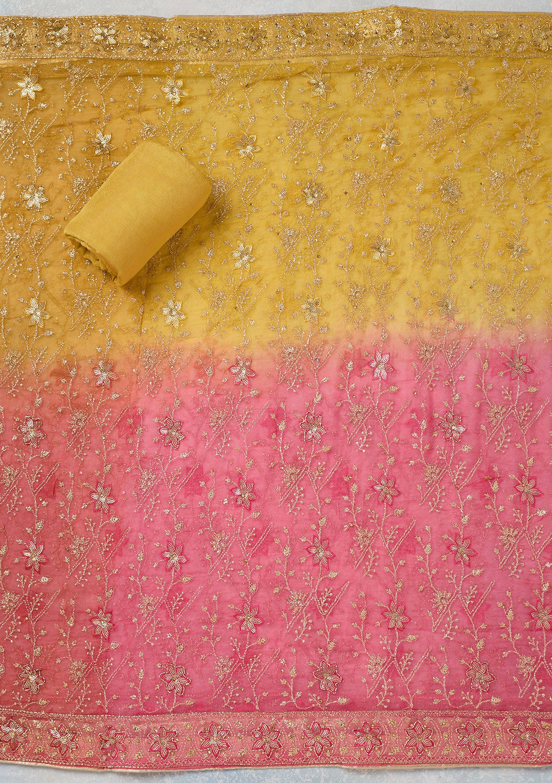 Yellow Zariwork Georgette Unstitched Salwar Suit-koskii