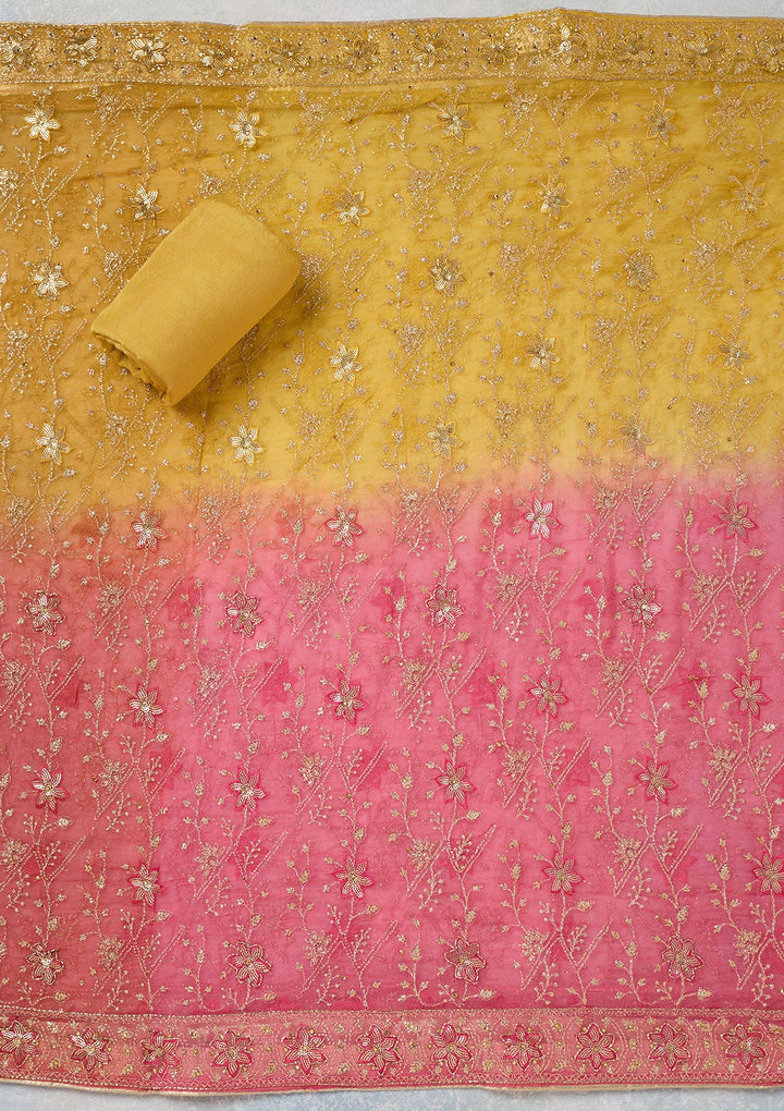 Yellow Zariwork Georgette Unstitched Salwar Suit-koskii