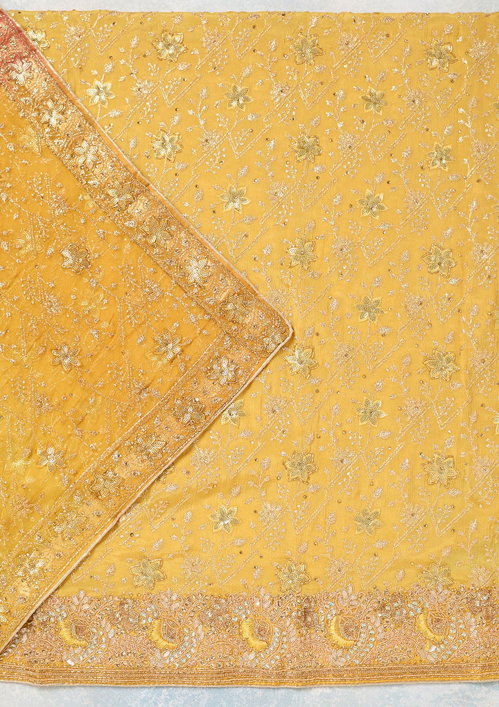 Yellow Zariwork Georgette Unstitched Salwar Suit-koskii