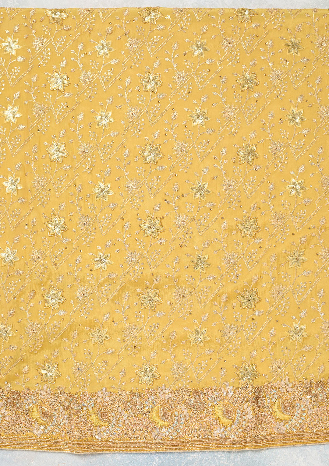 Yellow Zariwork Georgette Unstitched Salwar Suit-koskii