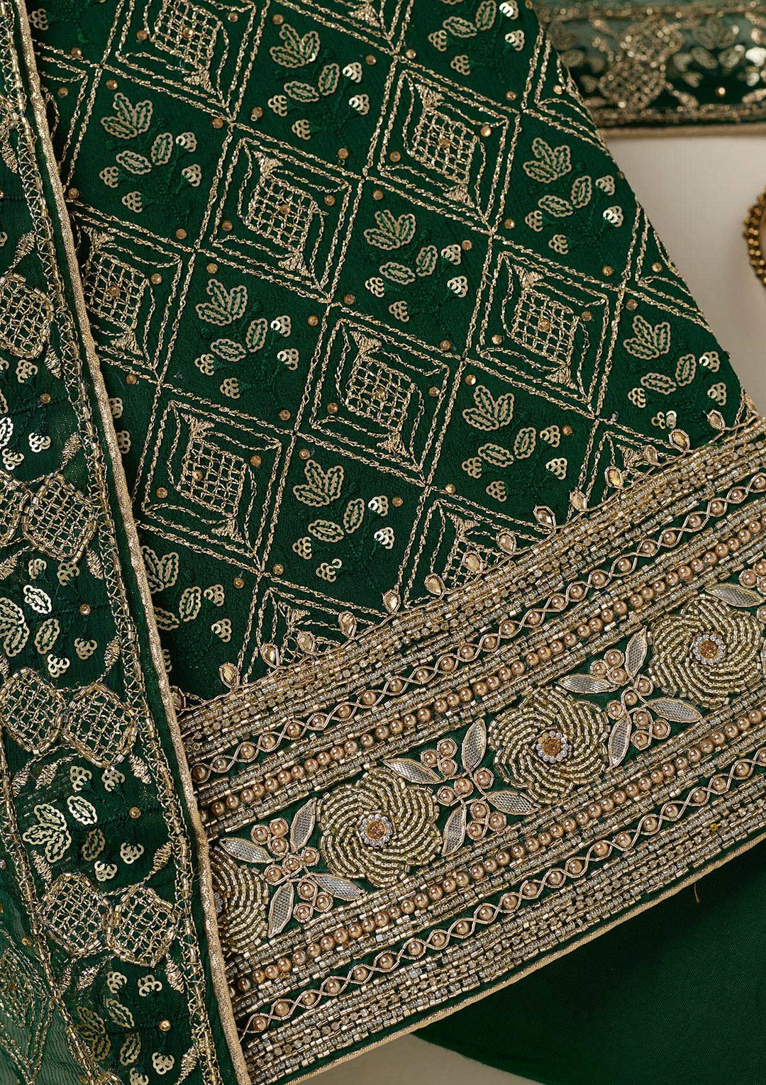 Bottle Green Zariwork Georgette Unstitched Salwar Suit-koskii