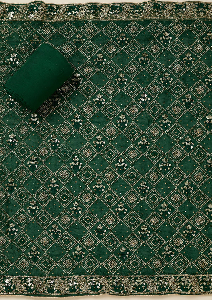 Bottle Green Zariwork Georgette Unstitched Salwar Suit-koskii