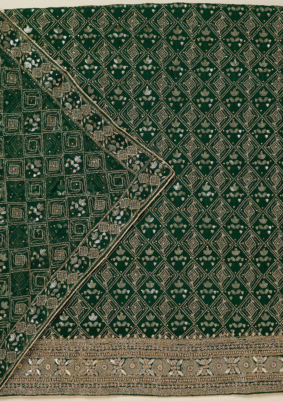 Bottle Green Zariwork Georgette Unstitched Salwar Suit-koskii