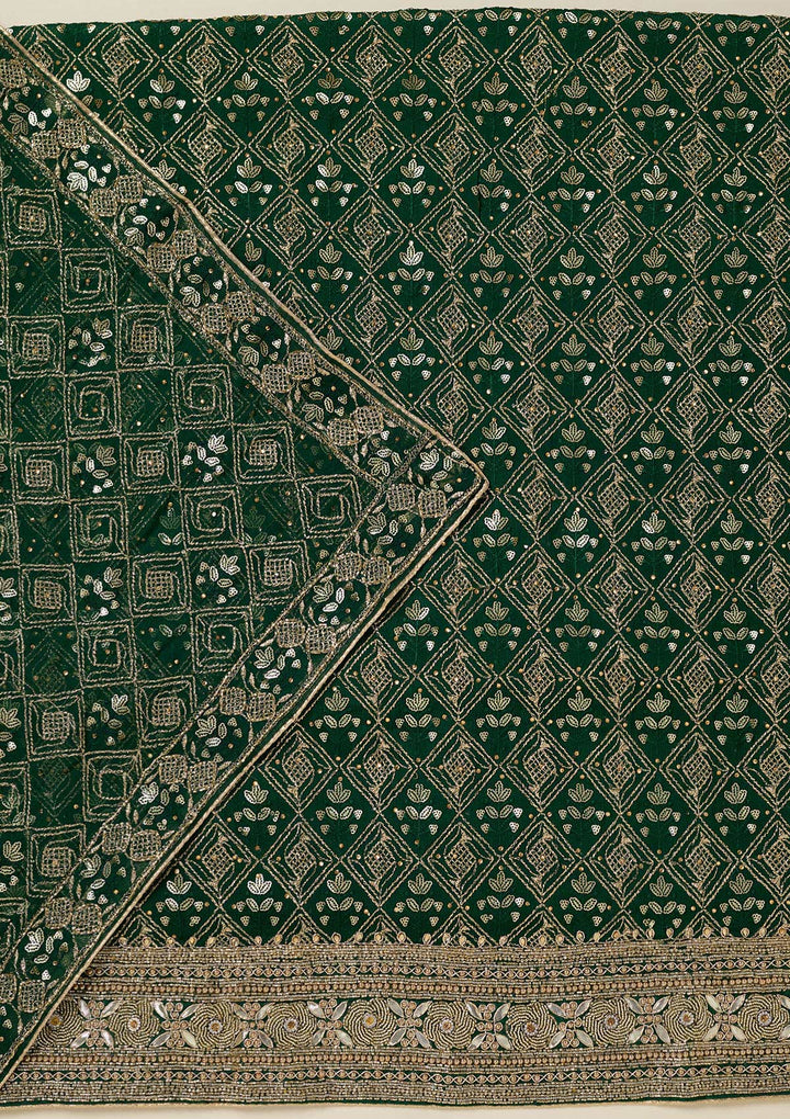 Bottle Green Zariwork Georgette Unstitched Salwar Suit-koskii