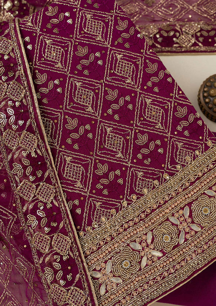 Purple Zariwork Georgette Unstitched Salwar Suit-koskii