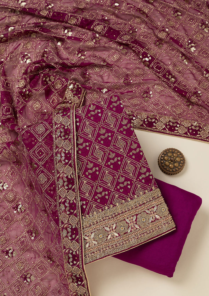 Purple Zariwork Georgette Unstitched Salwar Suit-koskii