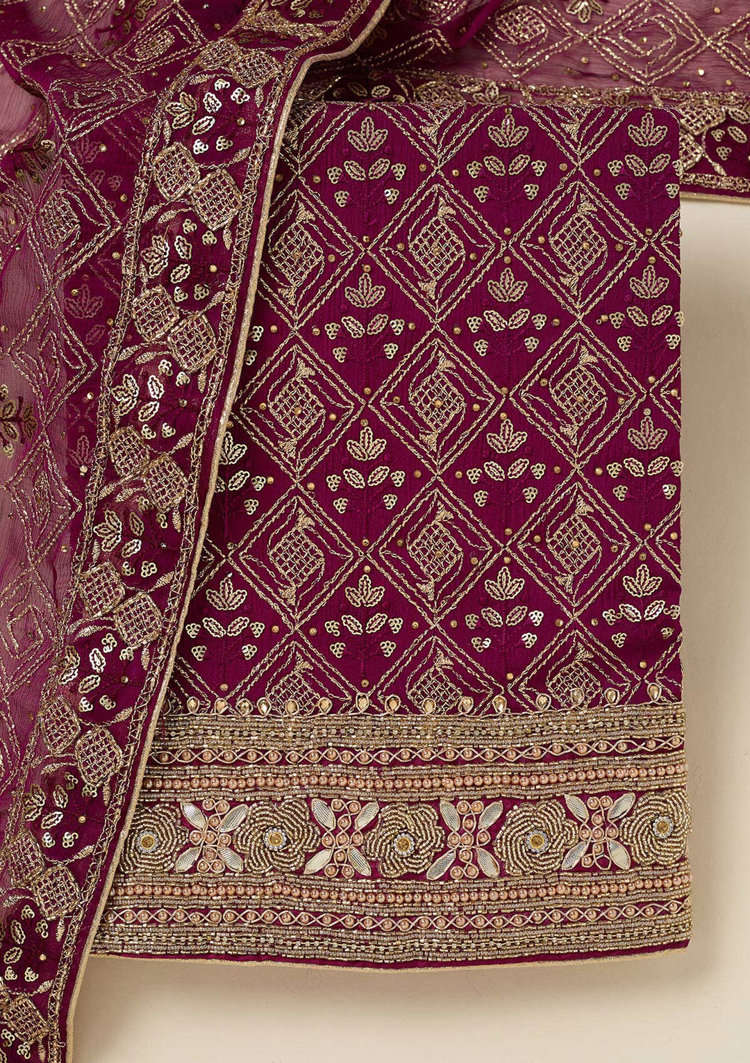 Purple Zariwork Georgette Unstitched Salwar Suit-koskii