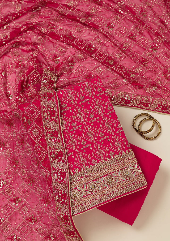 Rani Pink Zariwork Georgette Unstitched Salwar Suit-koskii