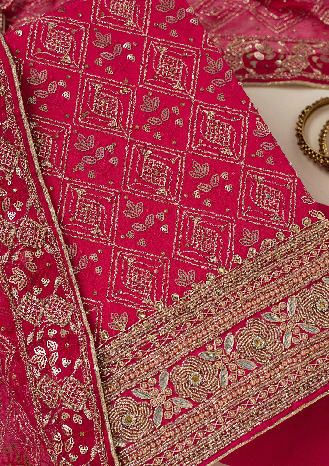 Rani Pink Zariwork Georgette Unstitched Salwar Suit-koskii