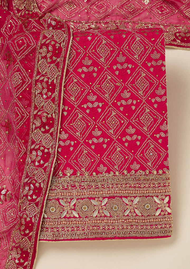 Rani Pink Zariwork Georgette Unstitched Salwar Suit-koskii