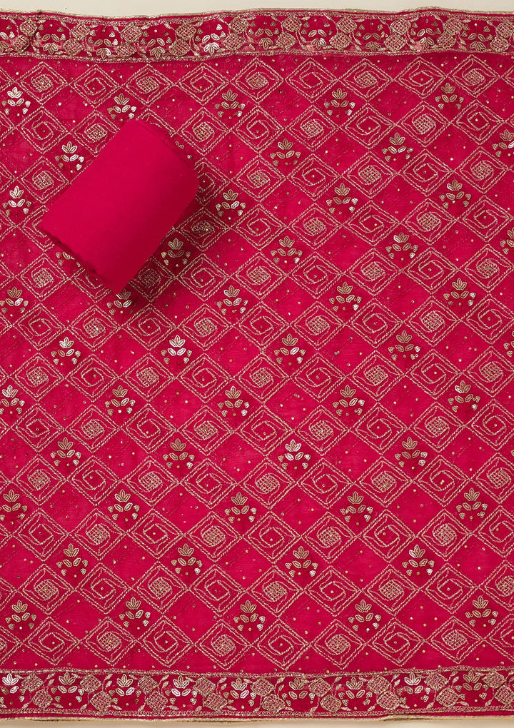 Rani Pink Zariwork Georgette Unstitched Salwar Suit-koskii