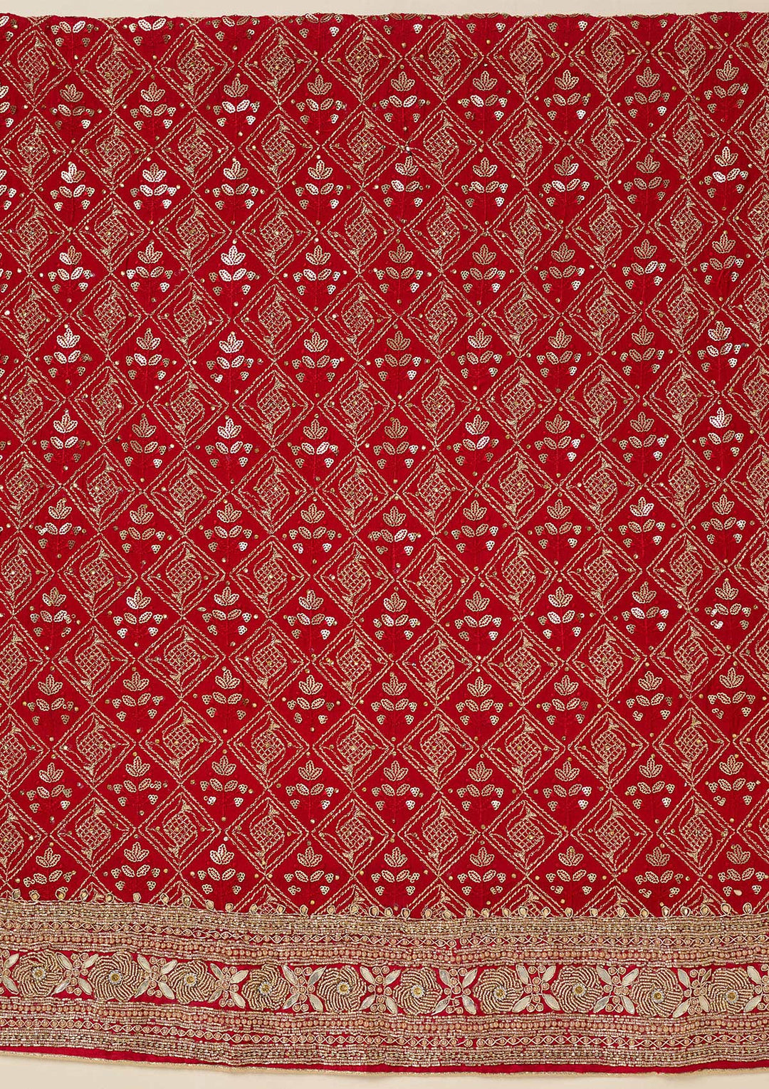 Red Zariwork Georgette Unstitched Salwar Suit-koskii