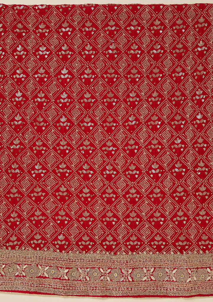 Red Zariwork Georgette Unstitched Salwar Suit-koskii