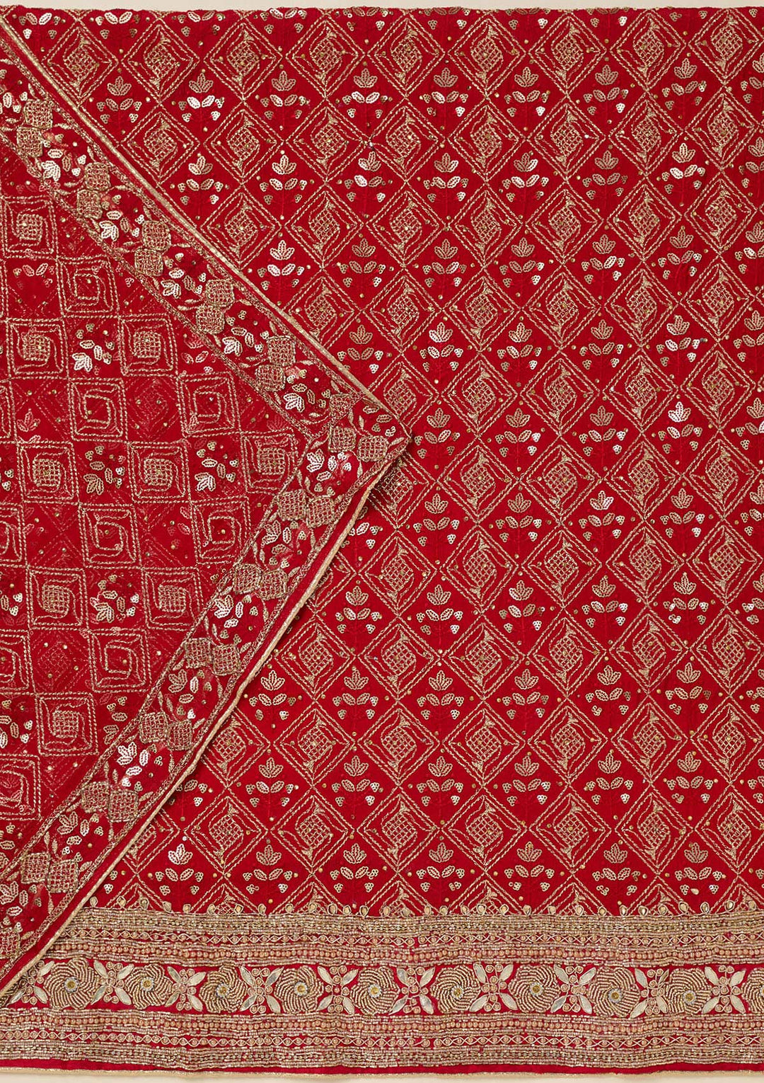 Red Zariwork Georgette Unstitched Salwar Suit-koskii