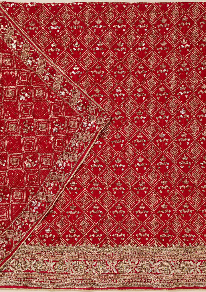 Red Zariwork Georgette Unstitched Salwar Suit-koskii
