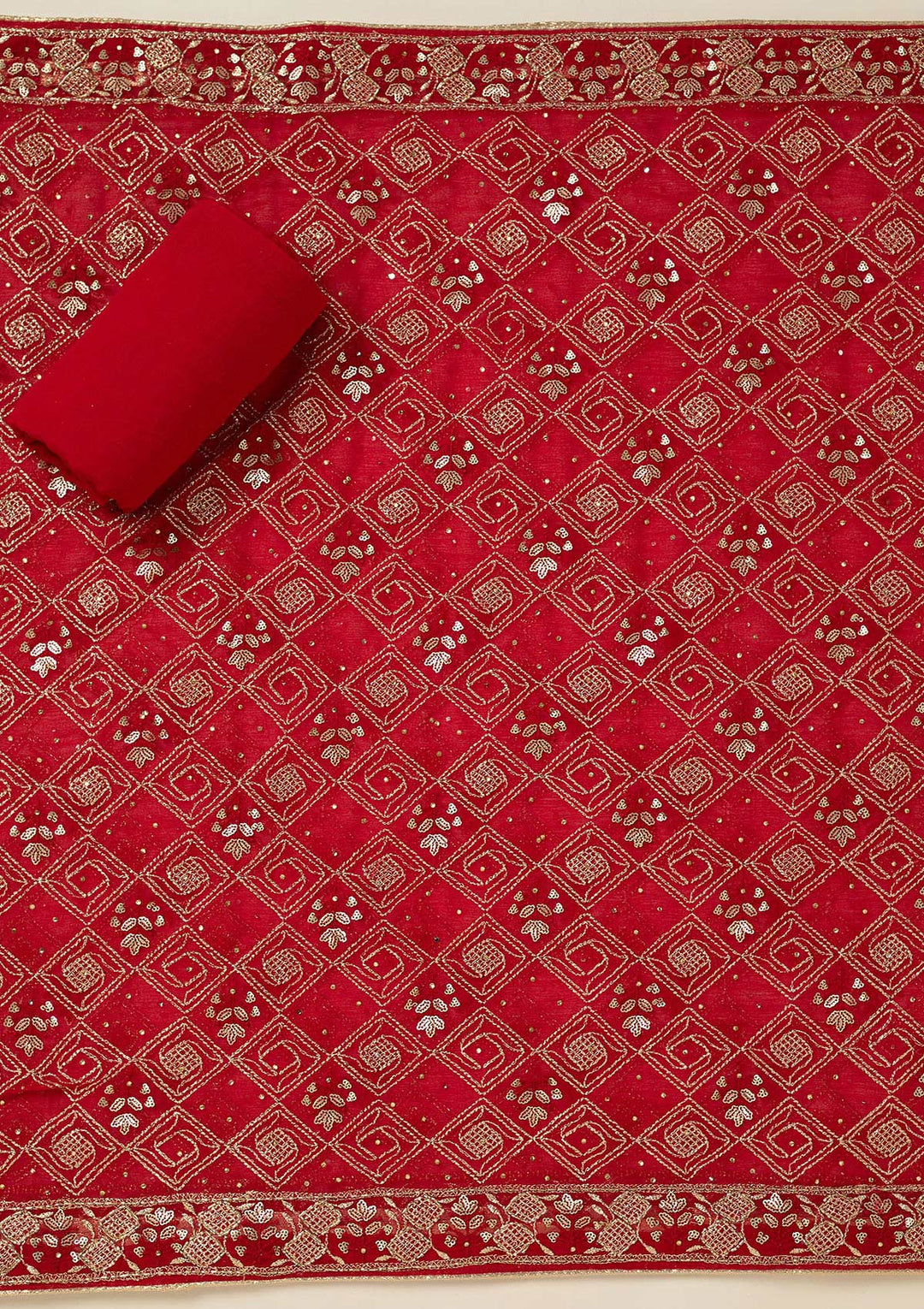 Red Zariwork Georgette Unstitched Salwar Suit-koskii