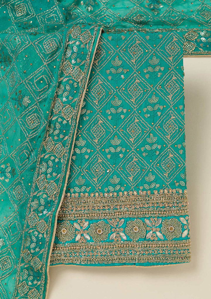Turquoise Blue Zariwork Georgette Unstitched Salwar Suit-koskii
